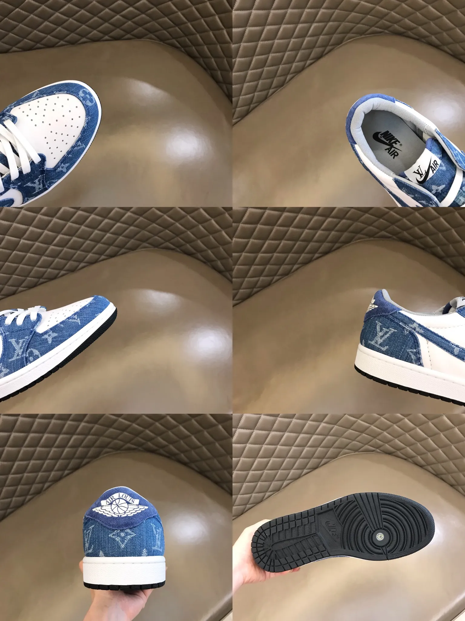 Men's shoes 💰p440 "*OUIS *UITTO* Nike" new original drawer box, co-branded low-top casual sneakers, this sneaker is completely made of denim canvas splicing leather, decorated with Louis Vuitton's iconic monogram and Damierl pattern with natural cowhide piping. The upper of this shoe combines LV’s most classic Monogram and Damier elements, giving it a sense of luxury and recognition! Size: 38-45